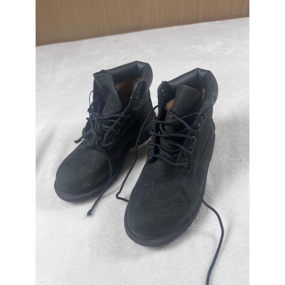 Timberland Boots Kids Size 1 Black Nubuck Lace Up Ankle Combat Hiking Boots